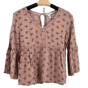 Arizona Jean Co Flowy Floral Quarter Bell Sleeve Babydoll Blouse Top Size Small